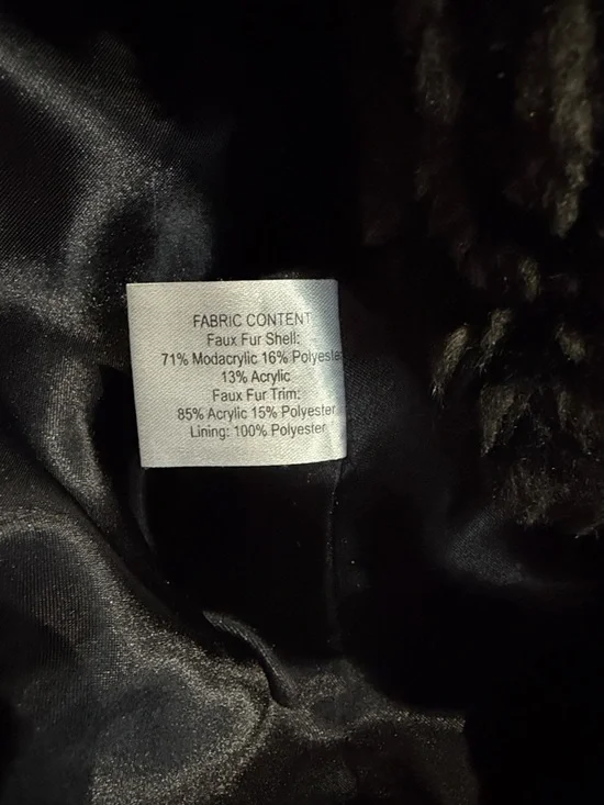 Late 90s/Early Y2K Gallery Plush Brown & Black Trim Faux Fur Hooded Lined Full Z - Picture 9 of 9